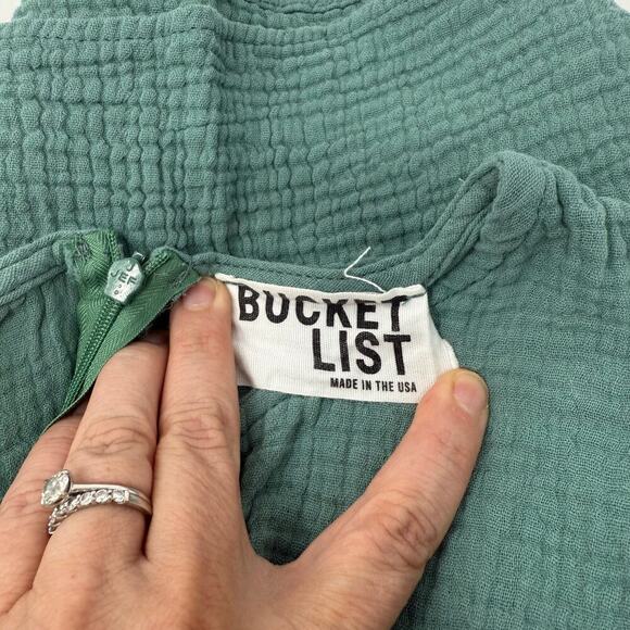 Bucket List Romper Green 100% Cotton One Size *Stained* Project Piece - Picture 6 of 7